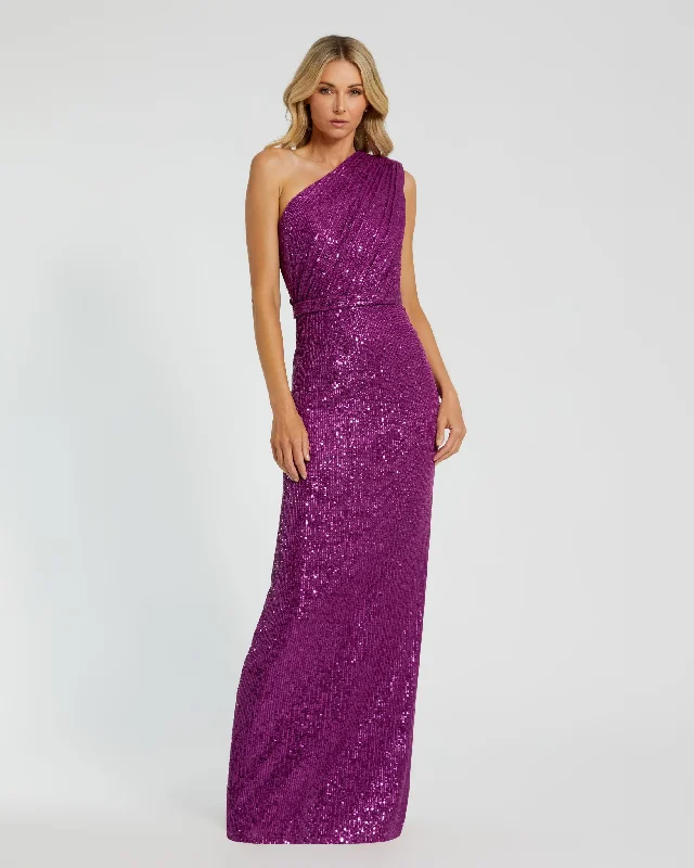 "Bohemian - style women's dresses for music festivals"Sequined Ruched One Shoulder Gown "Bohemian - style women's dresses for music festivals"Sequined Ruched One Shoulder Gown