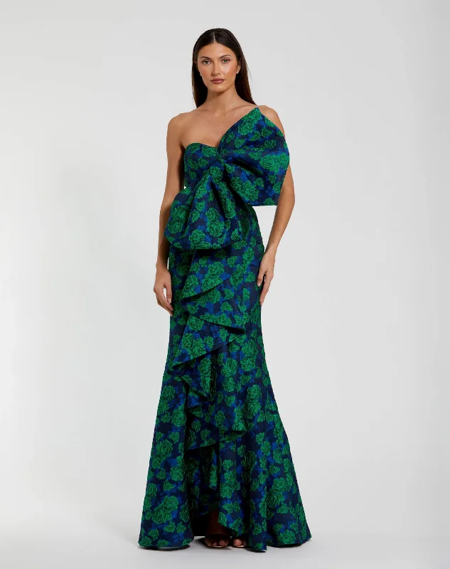 "Smart casual dresses for women for work - to - weekend transitions"Strapless Brocade Fitted Gown With Oversized Bow "Smart casual dresses for women for work - to - weekend transitions"Strapless Brocade Fitted Gown With Oversized Bow