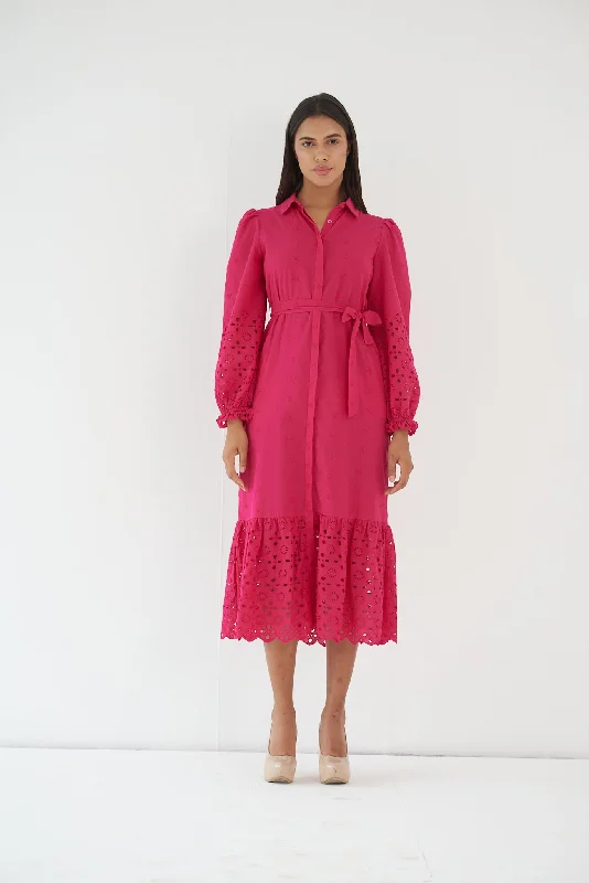 "Graduation dresses for women to celebrate in style"Regular Fit Hot pink cotton shirt dress for Ladies "Graduation dresses for women to celebrate in style"Regular Fit Hot pink cotton shirt dress for Ladies