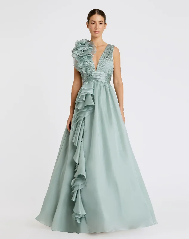 "Limited - Time Offer: Up to 50% Off on Women's Dresses!"Ruffle Shoulder V-Neck Chiffon Gown "Limited - Time Offer: Up to 50% Off on Women's Dresses!"Ruffle Shoulder V-Neck Chiffon Gown
