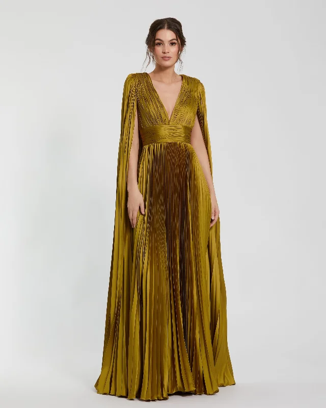 "Affordable plus size women's summer dresses"Pleated Charmeuse V Neck Gown With Cape "Affordable plus size women's summer dresses"Pleated Charmeuse V Neck Gown With Cape