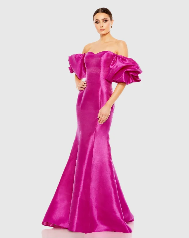 "Striped dresses for women with a classic touch"Pink Sweetheart Off The Shoulder Puff Sleeve Gown "Striped dresses for women with a classic touch"Pink Sweetheart Off The Shoulder Puff Sleeve Gown