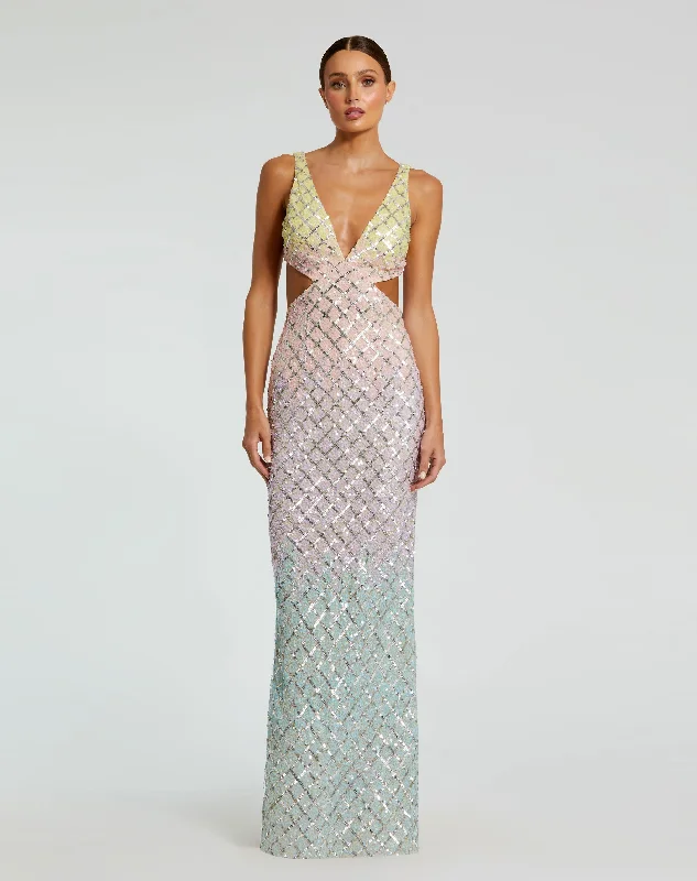 "VIP Sale: Extra 15% Off on Women's Dresses for Our Loyal Customers"V Neck Ombre Beaded Gown With Side Cut Outs "VIP Sale: Extra 15% Off on Women's Dresses for Our Loyal Customers"V Neck Ombre Beaded Gown With Side Cut Outs