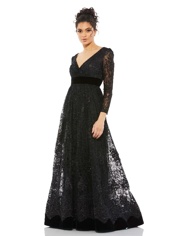 "Petite women's dresses with flattering fits"Lace Long Sleeve Wrap Over Dress