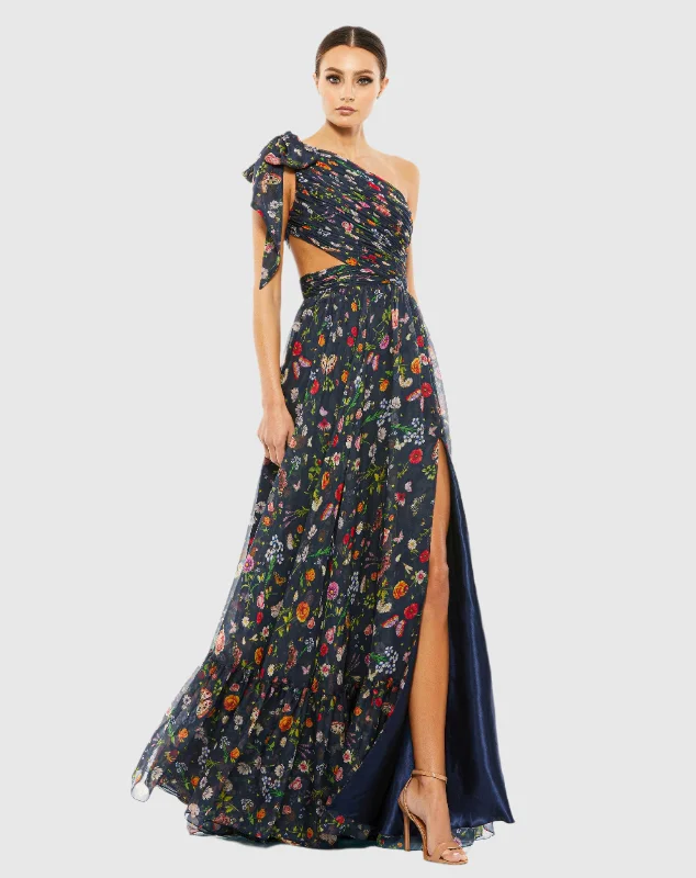 "Short dresses for women for a night out clubbing"Tied One Shoulder Cut-Out Flowy Gown "Short dresses for women for a night out clubbing"Tied One Shoulder Cut-Out Flowy Gown