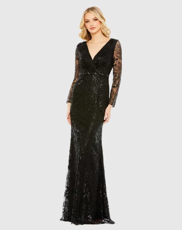 "Wrap dresses for women for an adjustable fit"Embellished Wrap Over Long Sleeve Gown "Wrap dresses for women for an adjustable fit"Embellished Wrap Over Long Sleeve Gown