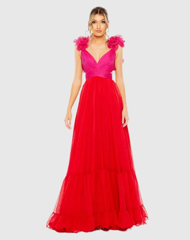 "Mermaid - style wedding dresses for women for a dramatic look"Ruffle Tiered Cut Out Lace Up Chiffon Gown