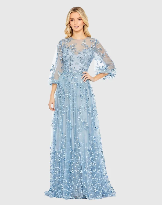 "Black tie dresses for women for formal galas"Embroidered Puff Sleeve A-Line Gown