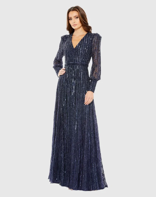 "Maxi dresses for women to wear in the fall"Dark Blue Beaded Lace Long Sleeve Wrap Over Gown "Maxi dresses for women to wear in the fall"Dark Blue Beaded Lace Long Sleeve Wrap Over Gown