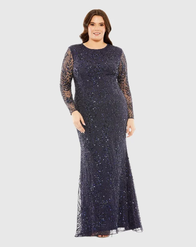"Seasonal Sale: Save Big on Women's Dresses for Every Occasion"Long Sleeve Mesh Embellished Gown "Seasonal Sale: Save Big on Women's Dresses for Every Occasion"Long Sleeve Mesh Embellished Gown