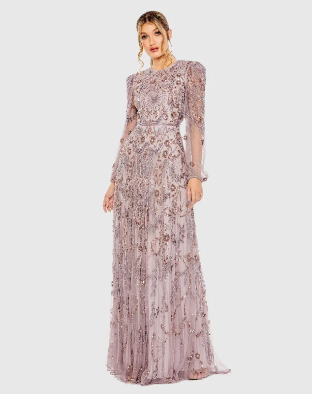 "Animal print dresses for women who love bold styles"Puff Sleeve Embellished A Line Gown "Animal print dresses for women who love bold styles"Puff Sleeve Embellished A Line Gown