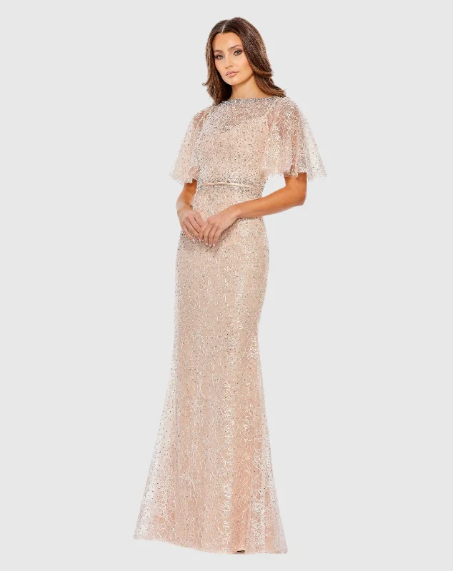 "Plus size wedding dresses for women with a perfect fit"Embellished Neck Butterfly Sleeve Trumpet Gown "Plus size wedding dresses for women with a perfect fit"Embellished Neck Butterfly Sleeve Trumpet Gown