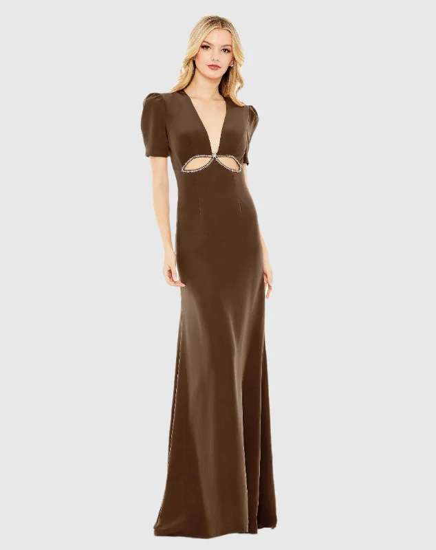 "Short dresses for women for a night out clubbing"Plunge Neck Puff Sleeve Cut Out Gown "Short dresses for women for a night out clubbing"Plunge Neck Puff Sleeve Cut Out Gown