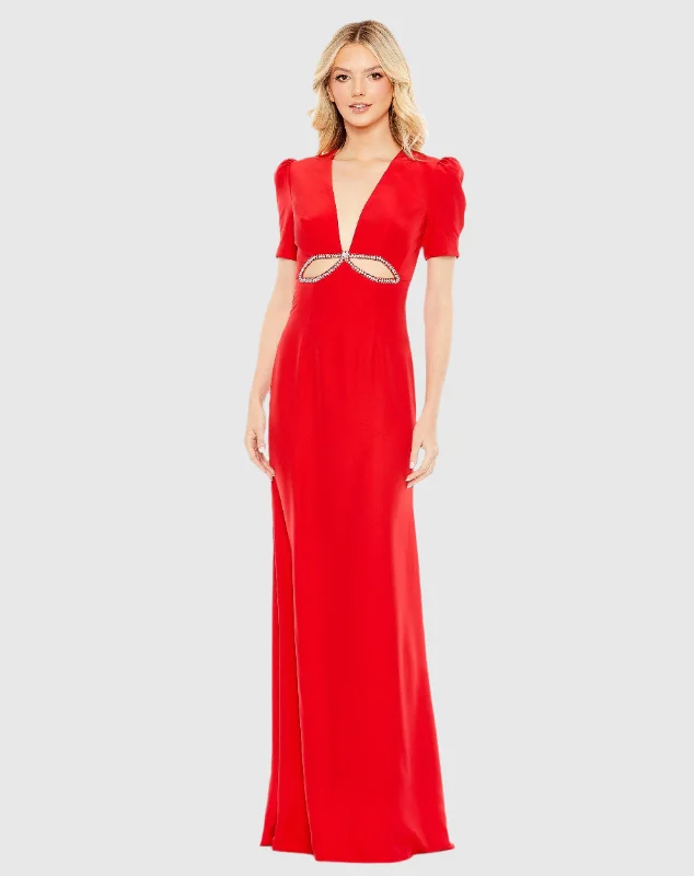 "Boho wedding dresses for women for a free - spirited vibe"Plunge Neck Puff Sleeve Cut Out Gown "Boho wedding dresses for women for a free - spirited vibe"Plunge Neck Puff Sleeve Cut Out Gown