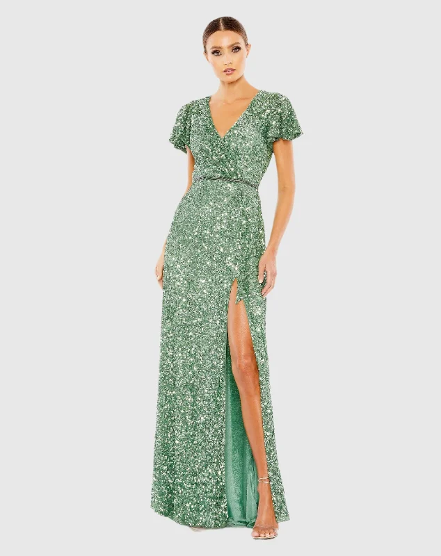 "Bohemian - style women's dresses for music festivals"Sequined Wrap Over Butterfly Sleeve Draped Gown "Bohemian - style women's dresses for music festivals"Sequined Wrap Over Butterfly Sleeve Draped Gown