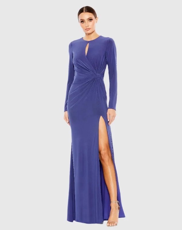 "Comfortable maternity dresses for pregnant women"Long Sleeve Keyhole Draped Gown