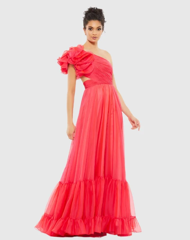 "Designer - inspired women's evening dresses"Ruffled One Shoulder Tiered Gown