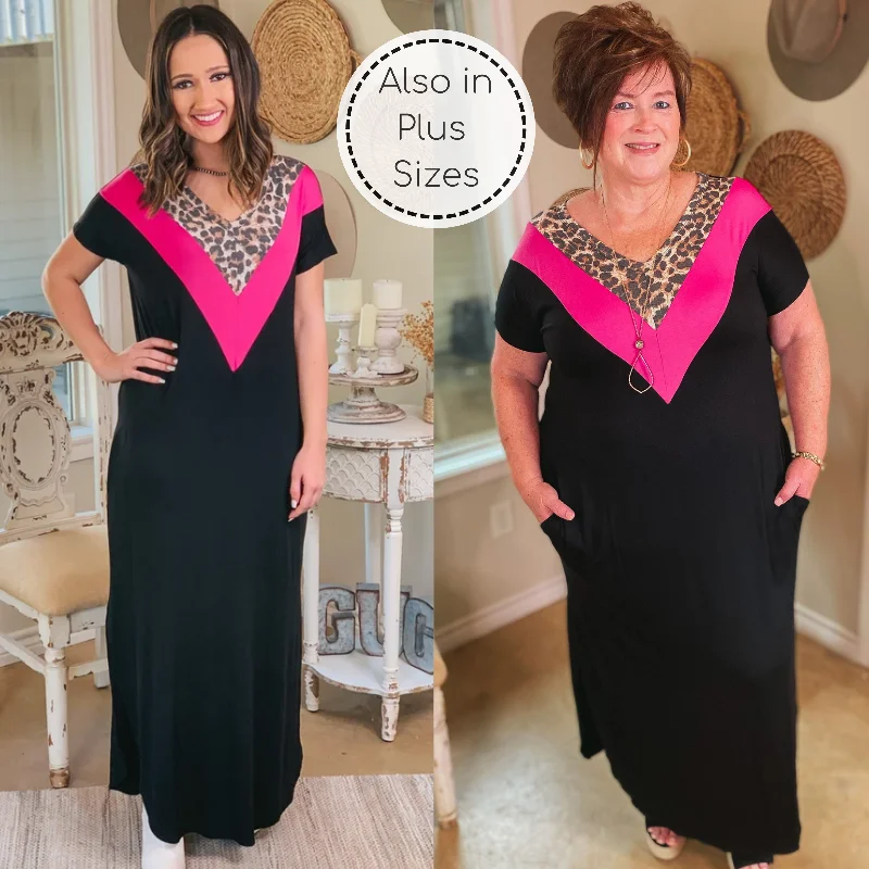 "Beaded dresses for women for a glamorous look"A Wild Time Leopard and Fuchsia V Neck Accent Maxi Dress in Black "Beaded dresses for women for a glamorous look"A Wild Time Leopard and Fuchsia V Neck Accent Maxi Dress in Black
