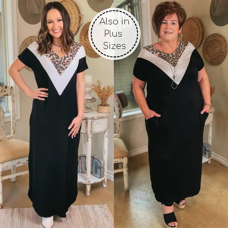 "Chiffon dresses for women with a flowy and light feel"A Wild Time Leopard and Ivory V Neck Accent Maxi Dress in Black "Chiffon dresses for women with a flowy and light feel"A Wild Time Leopard and Ivory V Neck Accent Maxi Dress in Black