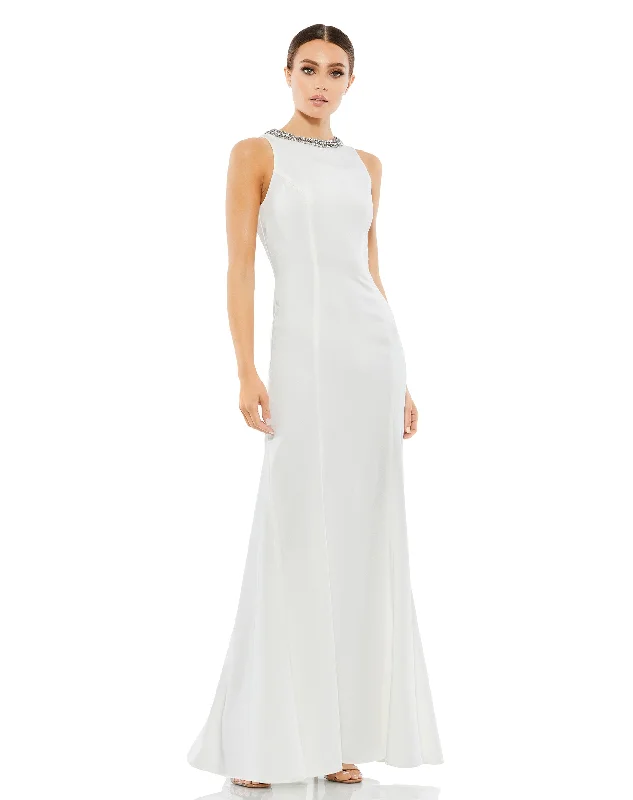 "Chiffon dresses for women with a flowy and light feel"Embellished Neck Trumpet Gown "Chiffon dresses for women with a flowy and light feel"Embellished Neck Trumpet Gown