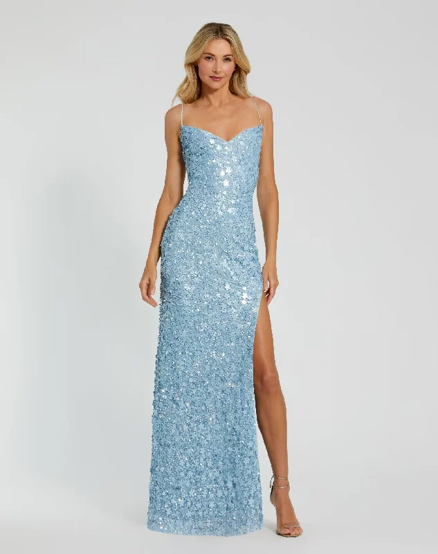 "Designer - inspired women's evening dresses"Light Blue Embellished Spaghetti Strap Sweetheart Gown with Slit "Designer - inspired women's evening dresses"Light Blue Embellished Spaghetti Strap Sweetheart Gown with Slit