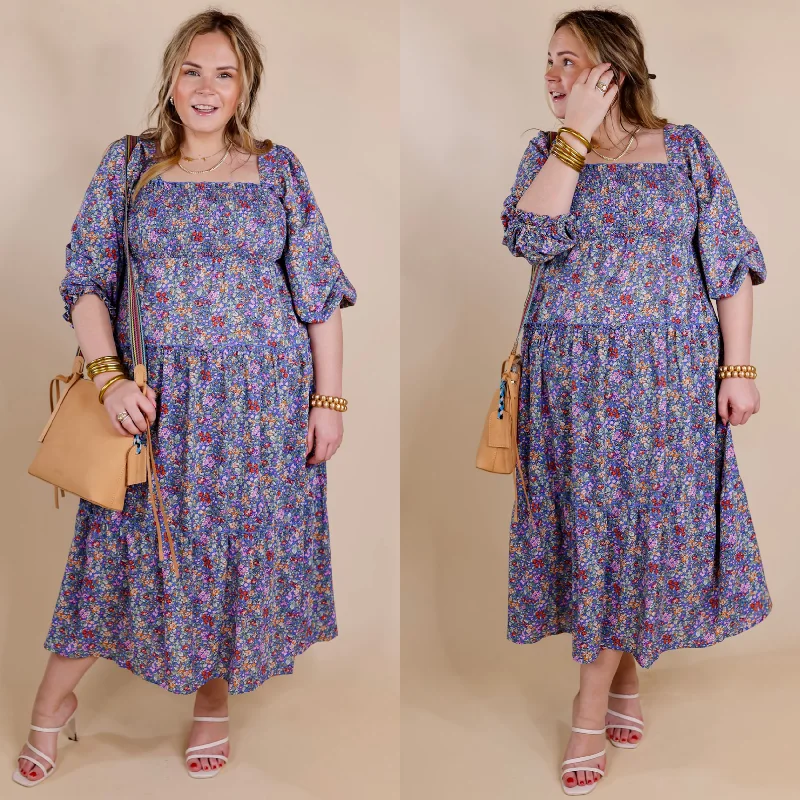 "Beaded dresses for women for a glamorous look"Last Chance Size Medium | Spring Blooms Smocked Floral Maxi Dress in Blue "Beaded dresses for women for a glamorous look"Last Chance Size Medium | Spring Blooms Smocked Floral Maxi Dress in Blue