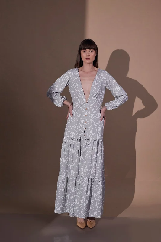 "Mother of the groom dresses for women in sophisticated designs"Grey Comfort fit Women's Printed Maxi Dress "Mother of the groom dresses for women in sophisticated designs"Grey Comfort fit Women's Printed Maxi Dress