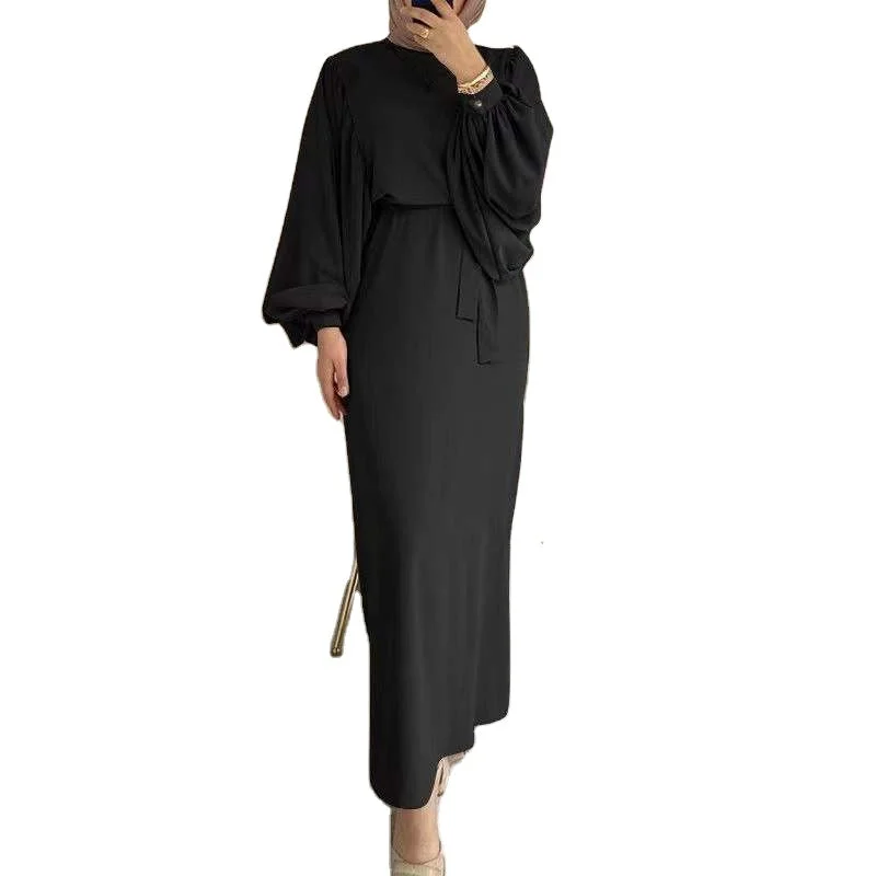 "Black dresses for women for a classic and timeless appearance"Maxi Dubai Abaya Robes Elegant Muslim Dress for Women Fashion Belted Party Solid Long Sleeve Turkey Plain Islamic Clothing Sets "Black dresses for women for a classic and timeless appearance"Maxi Dubai Abaya Robes Elegant Muslim Dress for Women Fashion Belted Party Solid Long Sleeve Turkey Plain Islamic Clothing Sets