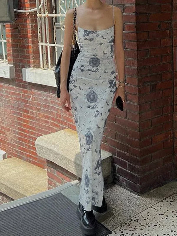 "Buy One, Get One 50% Off on Women's Dresses - Don't Miss Out!"Vintage Cherub Print Slit Mesh Maxi Dress "Buy One, Get One 50% Off on Women's Dresses - Don't Miss Out!"Vintage Cherub Print Slit Mesh Maxi Dress