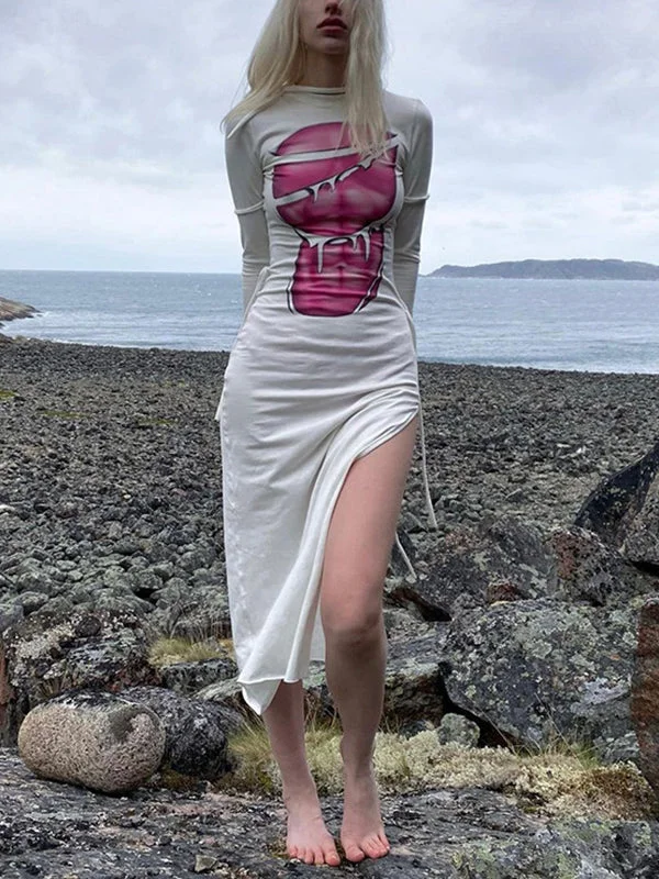 "Plus size formal dresses for women for special events"Tie Strap Slit Long Sleeve Maxi Dress "Plus size formal dresses for women for special events"Tie Strap Slit Long Sleeve Maxi Dress