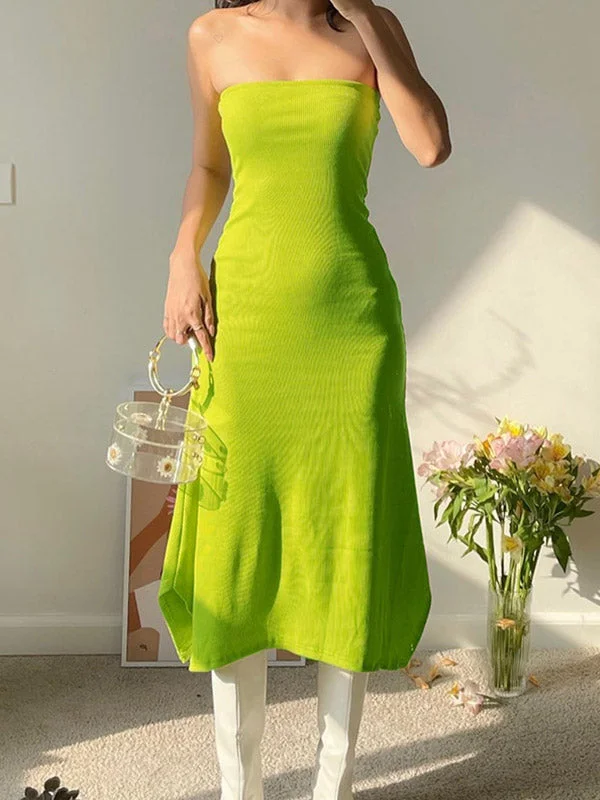 "Shirt dresses for women for a smart - casual style"Strapless Split Ribbed Maxi Dress "Shirt dresses for women for a smart - casual style"Strapless Split Ribbed Maxi Dress