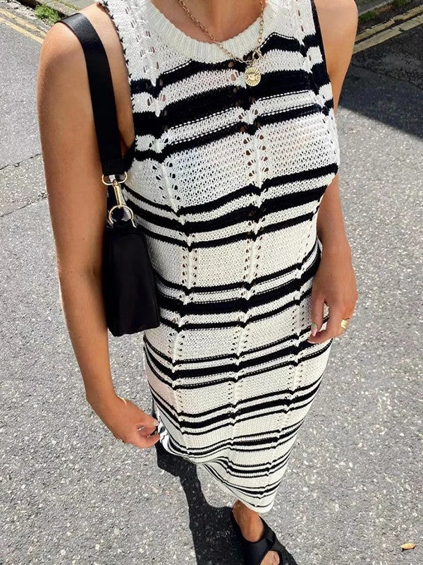 "Satin dresses for women for a luxurious appearance"Sleeveless Striped Knit Maxi Dress "Satin dresses for women for a luxurious appearance"Sleeveless Striped Knit Maxi Dress