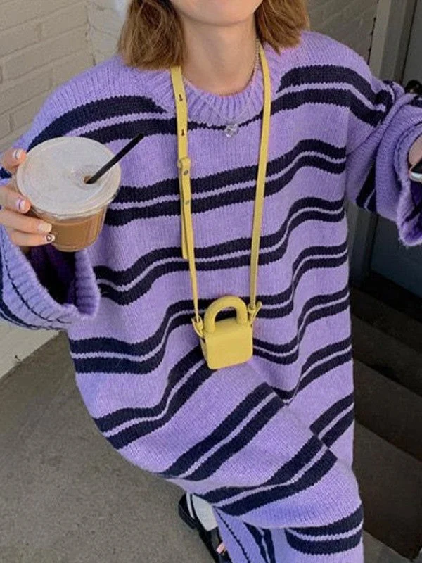 "Stylish cocktail dresses for women on a budget"Long Sleeve Striped Pullover Sweater Maxi Dress