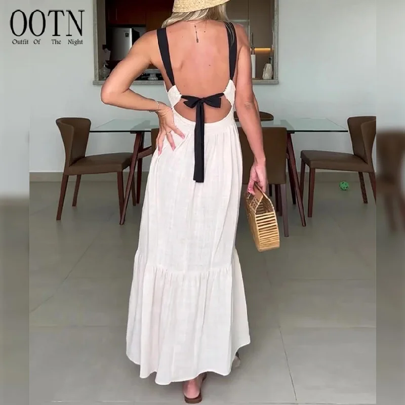"Designer - inspired women's evening dresses"OOTN Round Neck Sleeveless Smocked Vacation Maxi Dress 2023 Contrast Strap Open Back Tie Sexy Summer Dress Long Dresses "Designer - inspired women's evening dresses"OOTN Round Neck Sleeveless Smocked Vacation Maxi Dress 2023 Contrast Strap Open Back Tie Sexy Summer Dress Long Dresses