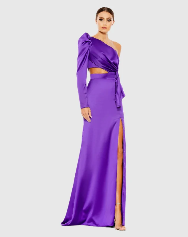 "A - line dresses for women to flatter the figure"Puff One Sleeve Cut Out Side Knot Gown "A - line dresses for women to flatter the figure"Puff One Sleeve Cut Out Side Knot Gown