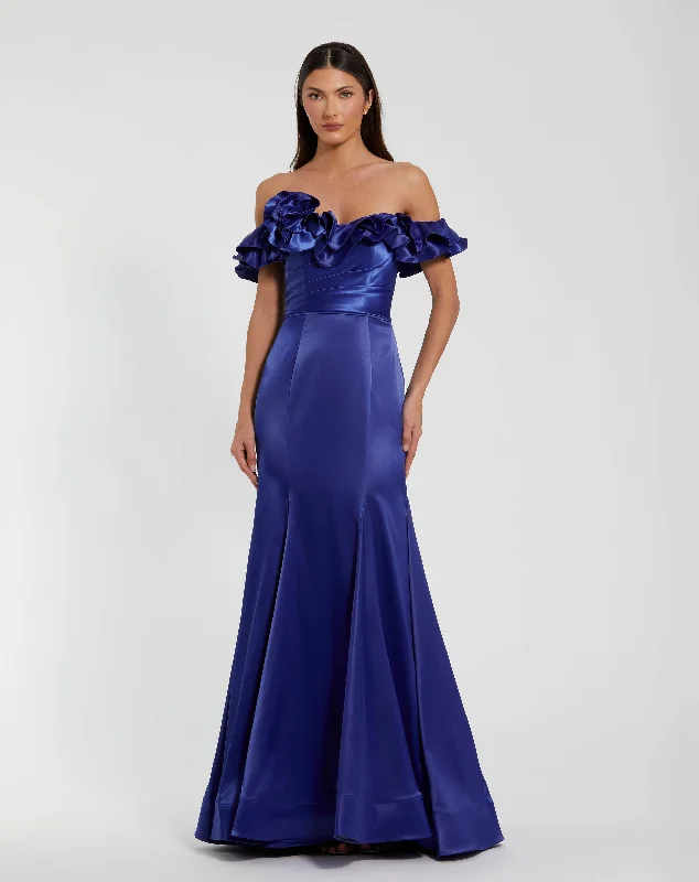 "Black tie dresses for women for formal galas"Satin Ruffle Off the Shoulder Mermaid Gown "Black tie dresses for women for formal galas"Satin Ruffle Off the Shoulder Mermaid Gown