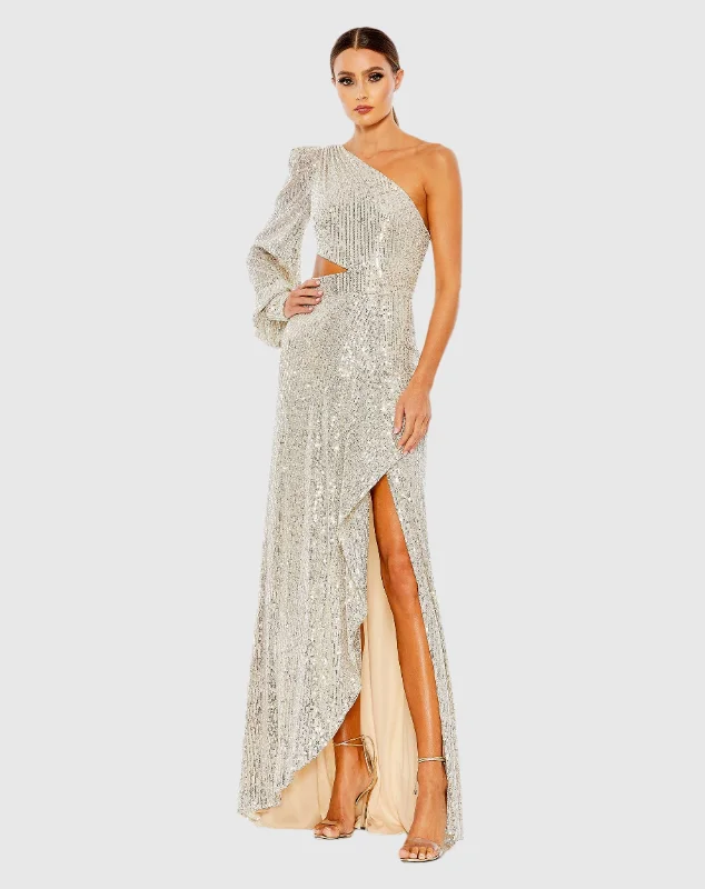 "Wrap dresses for women for an adjustable fit"Sequined One Shoulder Cut Out Gown
