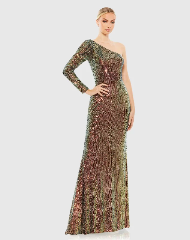 "Floral print dresses for women for a feminine look"Sequined One Shoulder Trumpet Gown "Floral print dresses for women for a feminine look"Sequined One Shoulder Trumpet Gown