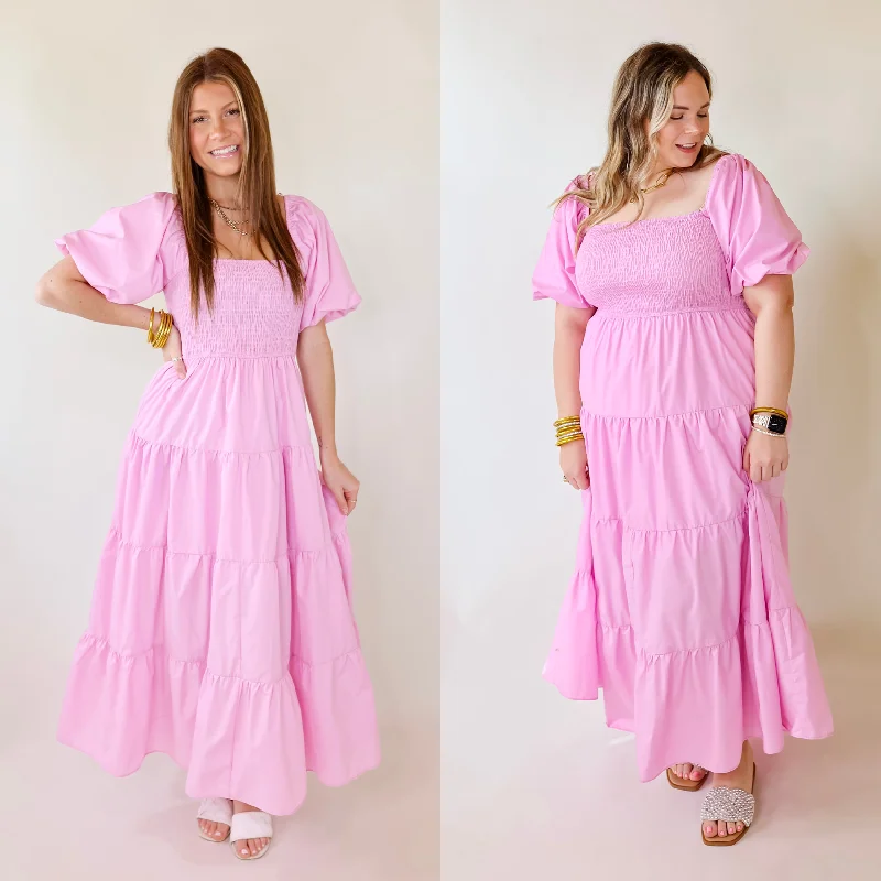 "Midi dresses for women with unique patterns"Santorini Sunshine Short Balloon Sleeve Maxi Dress in Light Pink "Midi dresses for women with unique patterns"Santorini Sunshine Short Balloon Sleeve Maxi Dress in Light Pink