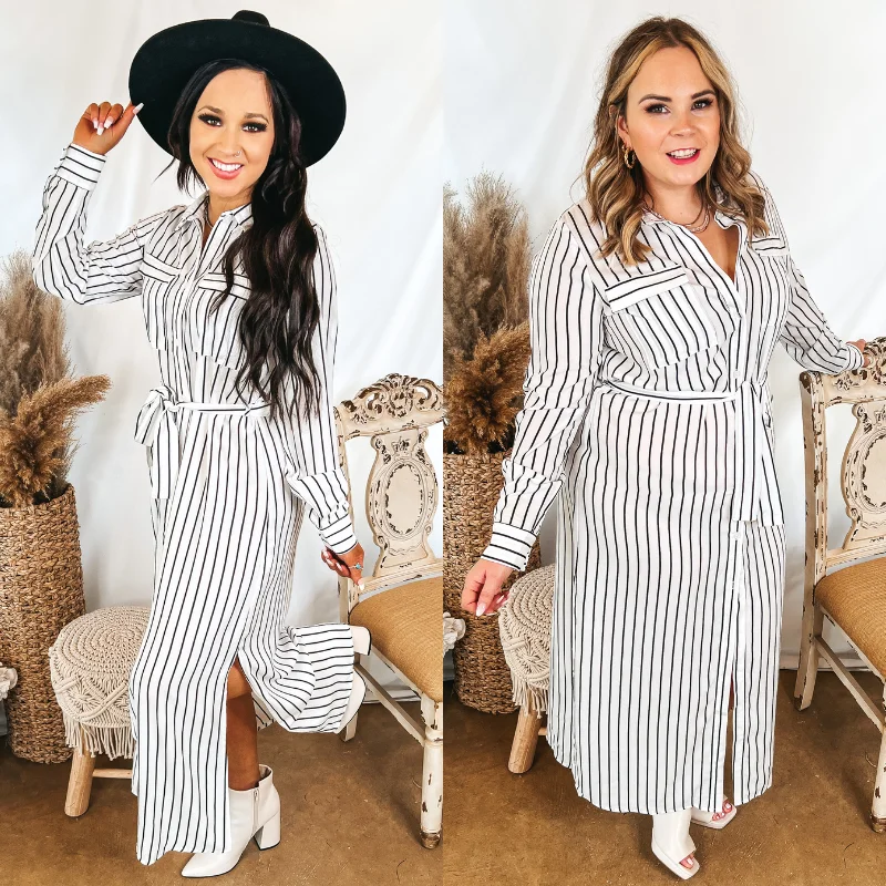 "Homecoming dresses for women to stand out"Dreaming of You Striped Button Up Maxi Dress in White "Homecoming dresses for women to stand out"Dreaming of You Striped Button Up Maxi Dress in White