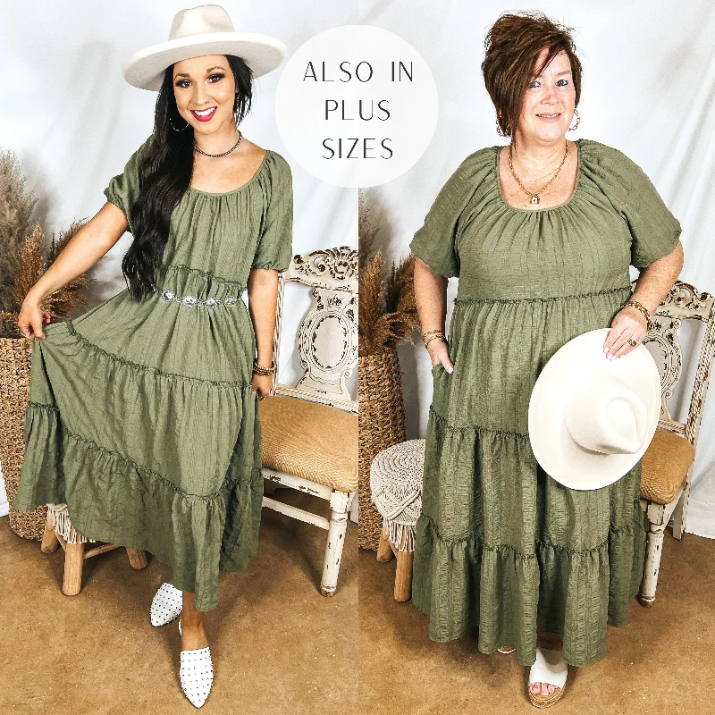 "Bundle and Save: Buy Multiple Women's Dresses and Get a Discount"Sweetest Moments Ruffle Tiered Maxi Dress in Olive Green "Bundle and Save: Buy Multiple Women's Dresses and Get a Discount"Sweetest Moments Ruffle Tiered Maxi Dress in Olive Green