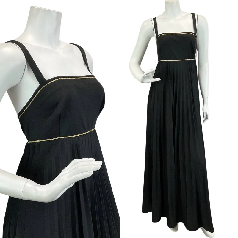 "Smart casual dresses for women for work - to - weekend transitions"VINTAGE 60s 70s BLACK GOLD CROSS BACK PLEATED DISCO BOHO FOLK MAXI DRESS 10 12 "Smart casual dresses for women for work - to - weekend transitions"VINTAGE 60s 70s BLACK GOLD CROSS BACK PLEATED DISCO BOHO FOLK MAXI DRESS 10 12