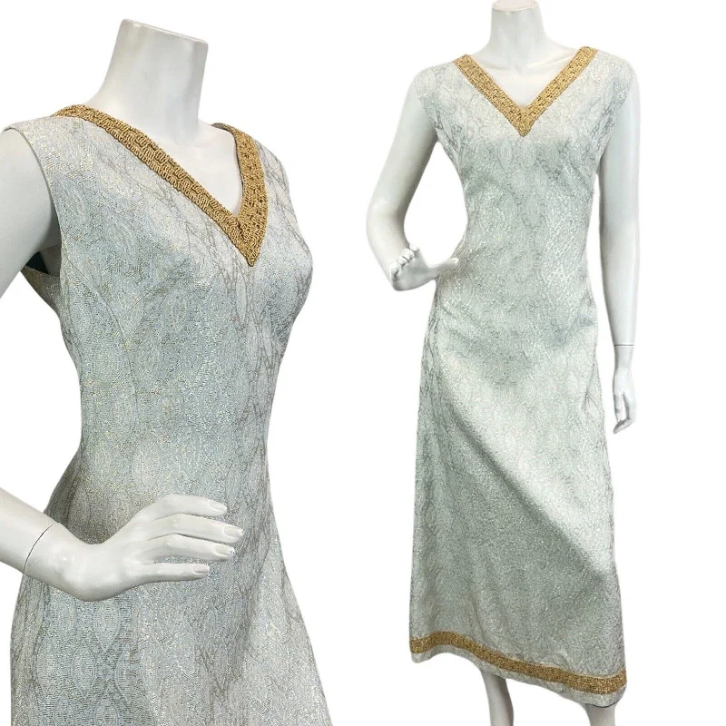 "Polka dot dresses for women with a retro vibe"VINTAGE 60s 70s PASTEL BLUE GOLD EVENING DISCO PARTY EMBROIDERY MAXI DRESS 14 16 "Polka dot dresses for women with a retro vibe"VINTAGE 60s 70s PASTEL BLUE GOLD EVENING DISCO PARTY EMBROIDERY MAXI DRESS 14 16