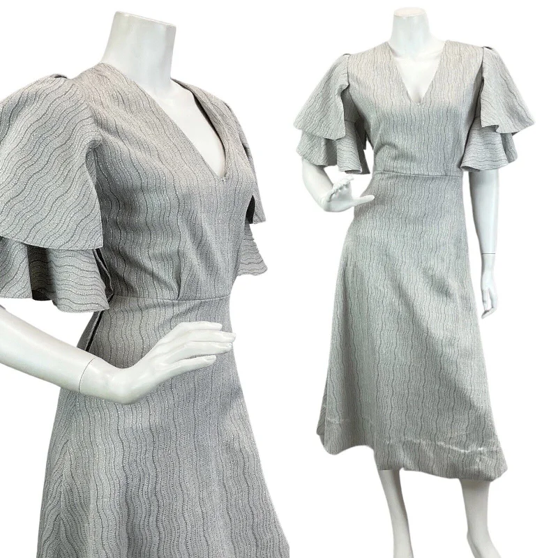 "Sequined dresses for women to shine at parties"VINTAGE 60s 70s SILVER RUFFLED ANGEL SLEEVE DISCO PARTY EVENING MAXI DRESS 10 "Sequined dresses for women to shine at parties"VINTAGE 60s 70s SILVER RUFFLED ANGEL SLEEVE DISCO PARTY EVENING MAXI DRESS 10