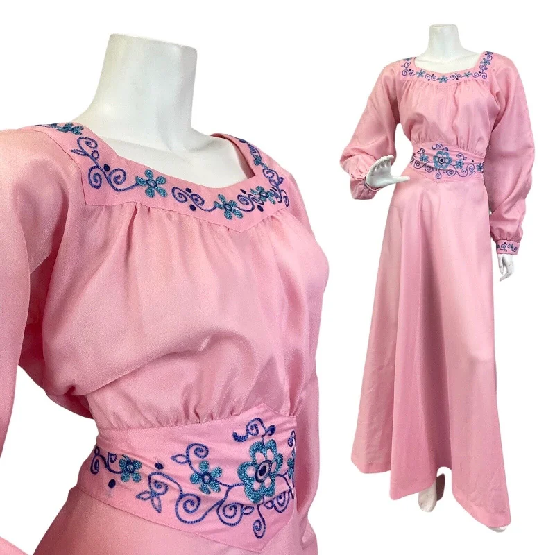 "Short dresses for women for a night out clubbing"VINTAGE 70s BABY PINK BLUE EMBROIDERED FLORAL PRAIRIE PRINCESS MAXI DRESS 14 "Short dresses for women for a night out clubbing"VINTAGE 70s BABY PINK BLUE EMBROIDERED FLORAL PRAIRIE PRINCESS MAXI DRESS 14