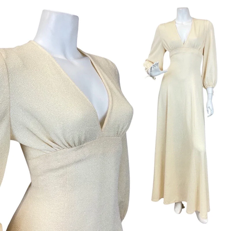 "Sleeveless dresses for women during hot summer days"VINTAGE 70s CREAM IVORY ELEGANT GLAM STUDIO 54 MAXI DRESS 8 "Sleeveless dresses for women during hot summer days"VINTAGE 70s CREAM IVORY ELEGANT GLAM STUDIO 54 MAXI DRESS 8