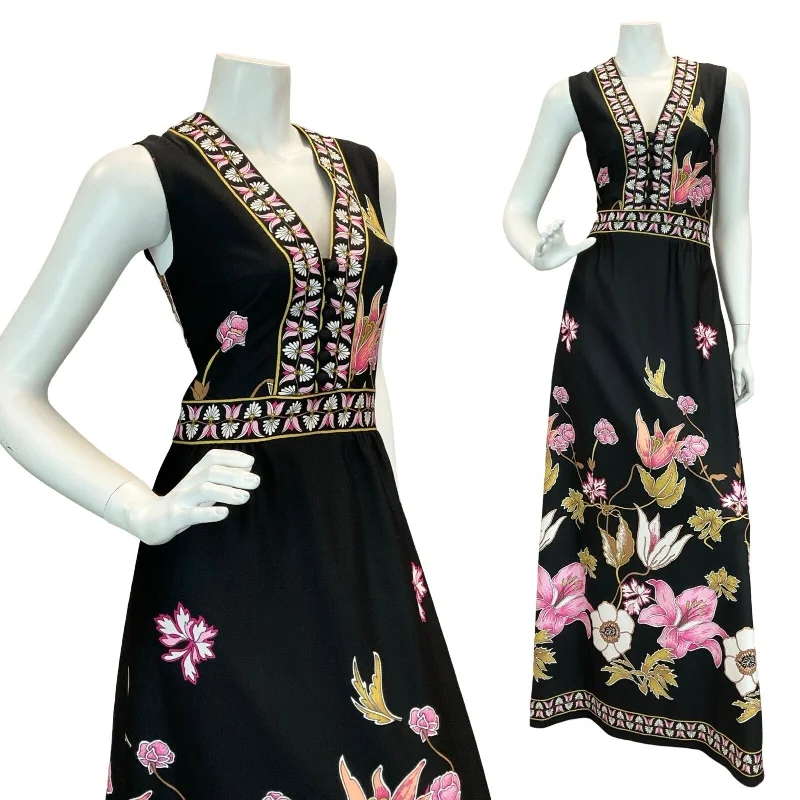 "Polka dot dresses for women with a retro vibe"VTG 1970S BLACK PINK WHITE FLORAL WEDDING FORMAL MAXI DRESS 10 12 "Polka dot dresses for women with a retro vibe"VTG 1970S BLACK PINK WHITE FLORAL WEDDING FORMAL MAXI DRESS 10 12