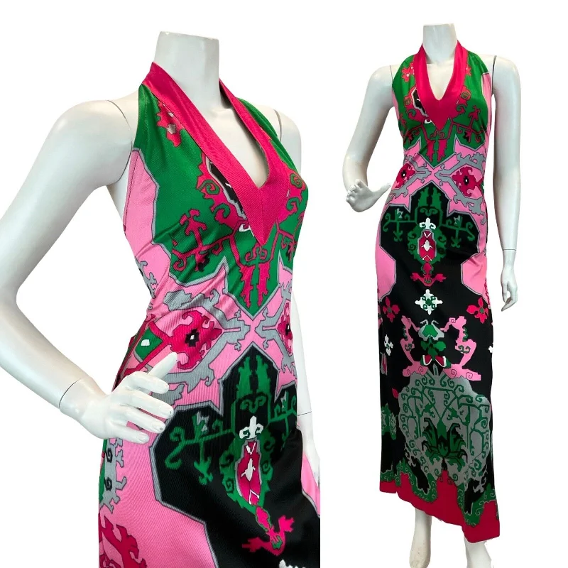 "Homecoming dresses for women to stand out"VTG 1970S HALTER SUMMER SUN GEOMETRIC PSYCHEDELIC MAXI DRESS PINK GREEN BLACK 10 "Homecoming dresses for women to stand out"VTG 1970S HALTER SUMMER SUN GEOMETRIC PSYCHEDELIC MAXI DRESS PINK GREEN BLACK 10