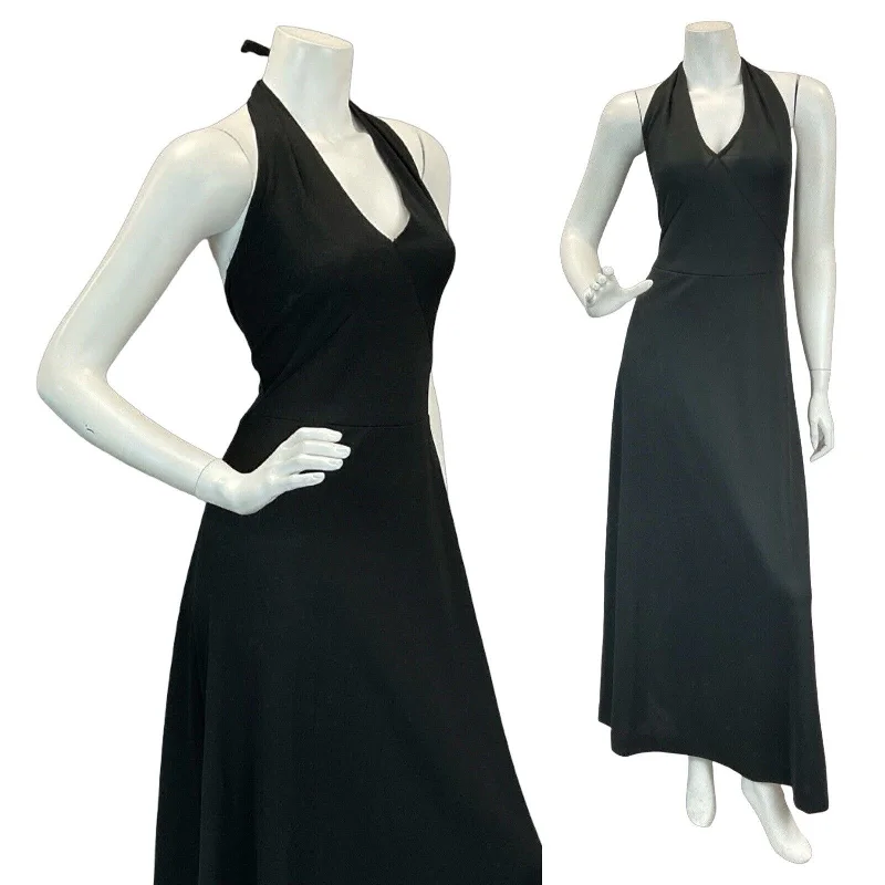 "Sequined dresses for women to shine at parties"VTG 60S 70S BLACK HALTERNECK DISCO BOHO MAXI DRESS 10 12 "Sequined dresses for women to shine at parties"VTG 60S 70S BLACK HALTERNECK DISCO BOHO MAXI DRESS 10 12