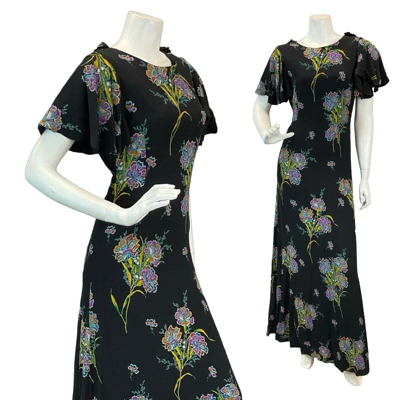 "Denim dresses for women for a casual and cool style"VTG 60s 70s BLACK MULTICOLOUR FLORAL BUTTERFLY SLEEVE MAXI DRESS 8 "Denim dresses for women for a casual and cool style"VTG 60s 70s BLACK MULTICOLOUR FLORAL BUTTERFLY SLEEVE MAXI DRESS 8